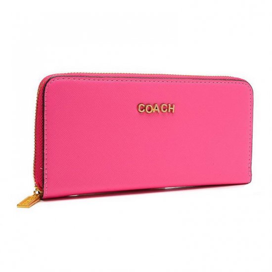 Coach Accordion Zip In Saffiano Large Pink Wallets EUT